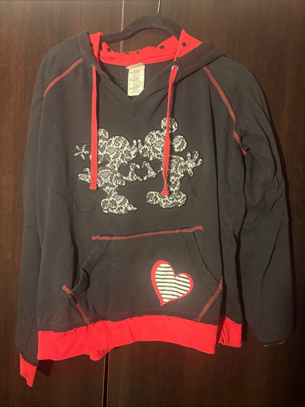 Disney Black Hoodie with Red Trim and Heart Accent